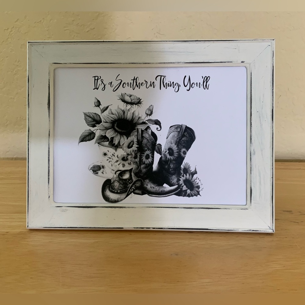 Farmhouse Cowboy boots and sunflowers picture 5x7 w/frame